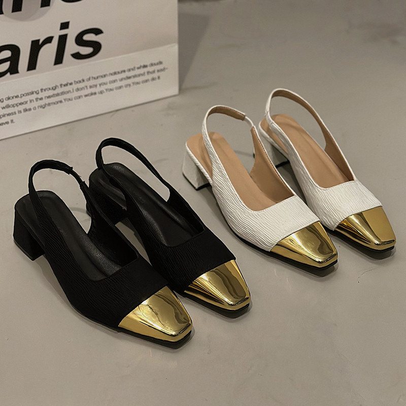 Női Slingbacks Arany orrú szandál Patchwork szivattyúk magassarkú vegyes színű slip a szandálon Nyár Új Designer Cipők Női 1392N