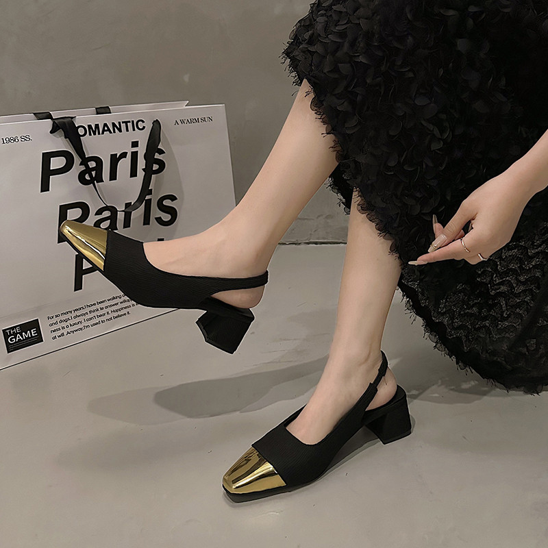 Női Slingbacks Arany orrú szandál Patchwork szivattyúk magassarkú vegyes színű slip a szandálon Nyár Új Designer Cipők Női 1392N