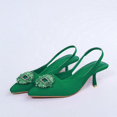 2023. g. Jauni sieviešu apavi ar smailiem purngaliem, sekla, rozā rombveida kurpes sievietēm ar zemu papēžu muguru ar siksnām