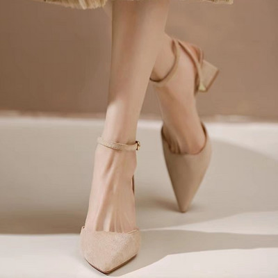 Uus stiil naiste pannal teravate kontsadega Paks konts Baotou Naiste sandaalid Pumbad Naiste Kleit Peokingad Kiilud Kingad