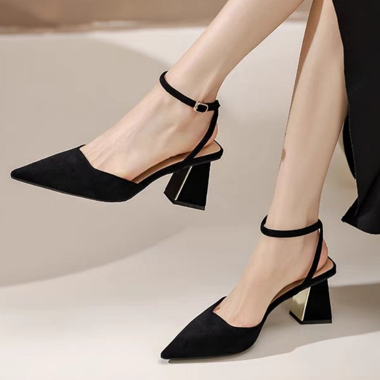 Uus stiil naiste pannal teravate kontsadega Paks konts Baotou Naiste sandaalid Pumbad Naiste Kleit Peokingad Kiilud Kingad