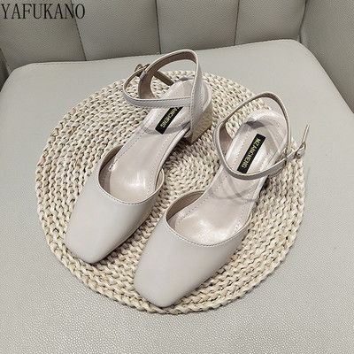 Sandále Baotou v štýle Temperament Fairy na hrubom podpätku s jednoslovnou prackou, s remienkom vzadu, vysoké podpätky s hranatou špičkou, 5 cm, spoločenské topánky