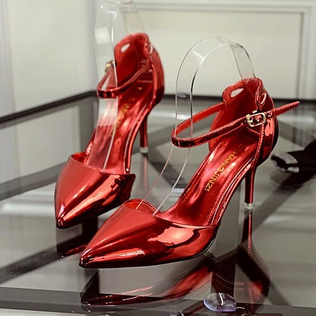 Női Esküvői Cipők Menyasszonyi magassarkú Bokapántos szivattyúk Ezüst Sarkú Bling Munkacipő Női zapatos mujer női cipő 7680