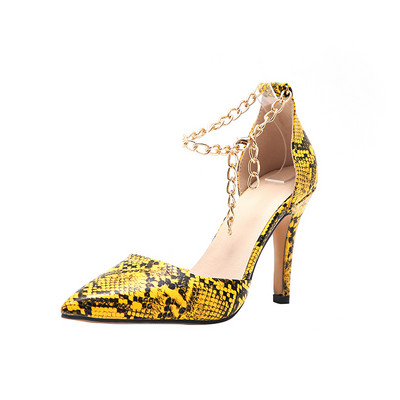 Snake print Γυναικεία σανδάλια Καλοκαιρινά σέξι μονό παπούτσια Μεταλλική αλυσίδα Ψηλά τακούνια γραφείου Γυναικεία Pumps Μόδα Γυναικεία παπούτσια με λεπτά τακούνια