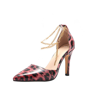 Snake print Γυναικεία σανδάλια Καλοκαιρινά σέξι μονό παπούτσια Μεταλλική αλυσίδα Ψηλά τακούνια γραφείου Γυναικεία Pumps Μόδα Γυναικεία παπούτσια με λεπτά τακούνια