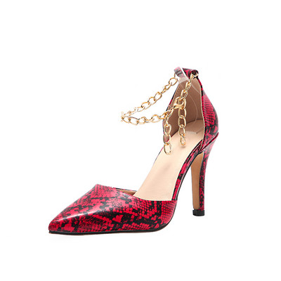 Snake print Γυναικεία σανδάλια Καλοκαιρινά σέξι μονό παπούτσια Μεταλλική αλυσίδα Ψηλά τακούνια γραφείου Γυναικεία Pumps Μόδα Γυναικεία παπούτσια με λεπτά τακούνια