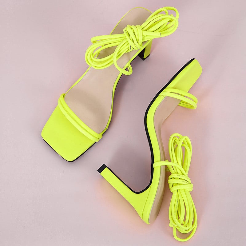 Värsked rohelised oranžid pitsilised seksikad sandaalid naistele Suvised kõrge kontsaga kingad kandilise varbaga kõrge kontsaga kleit, suur suurus 43