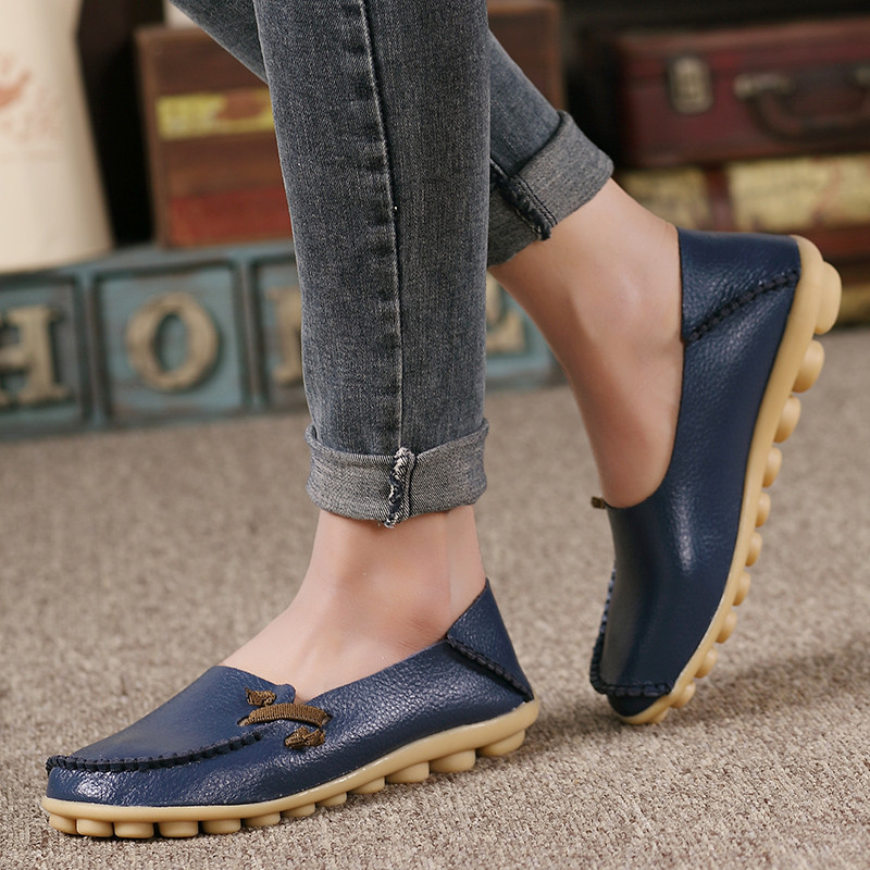 Sieviešu ādas apavi Modes sieviešu darba apavi plakani uzvelkamie apavi 16 krāsu bieza zole vienkrāsains, ērti sieviešu apavi ballītēm