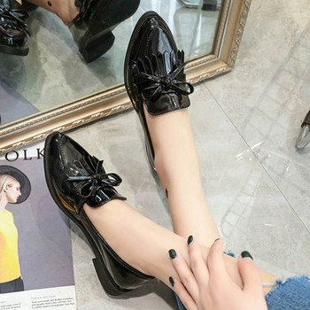 Дамски маркови оксфордски обувки с пискюл и лък възел, кожени маркови дерби, ежедневни обувки с равни пръсти с остри пръсти Дамски удобни есенни обувки броги