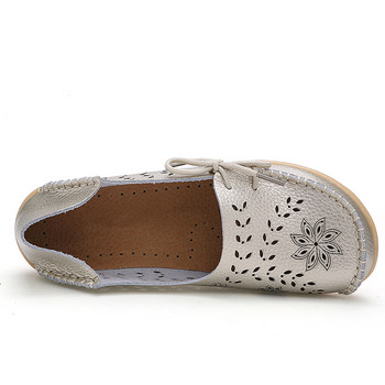 KUIDFAR Дамски обувки с равни обувки Нови мокасини Дамски обувки от естествена кожа Mother Loafe Flower Shoes Women Soft Sole Ballet 43 Size