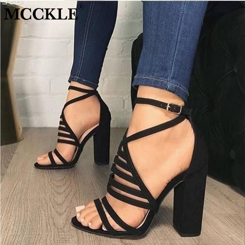 MCCKLE 2020, sandale cu toc înalt pentru femei, pantofi de femei cu curele încrucișate, cu cataramă la gleznă de vară, pantofi de petrecere pentru femei, mărime mare