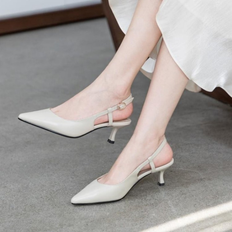 35–40 naiste kingad Baotou sandaalid suvised terava ninaga keskkontsaga peokingad 2022. aasta uued naiste moekad nahast õhukesed kontsad sandaal beež