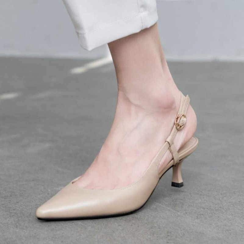 35–40 naiste kingad Baotou sandaalid suvised terava ninaga keskkontsaga peokingad 2022. aasta uued naiste moekad nahast õhukesed kontsad sandaal beež