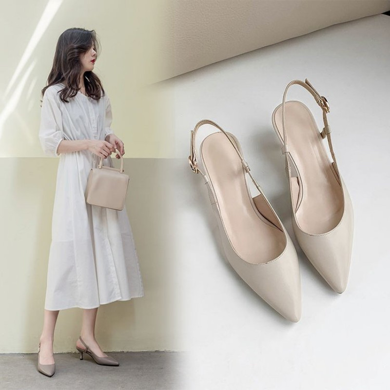 35–40 naiste kingad Baotou sandaalid suvised terava ninaga keskkontsaga peokingad 2022. aasta uued naiste moekad nahast õhukesed kontsad sandaal beež