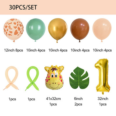 30 komada Jungle Safari Animal Baloni s brojevima Set Kids 1 2 3 Years Birthday Party Decorations Wild One Green Helium Globos od lateksa