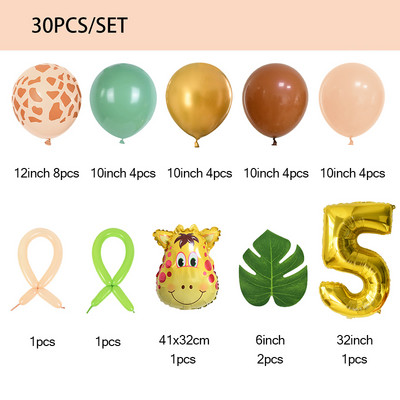 30 komada Jungle Safari Animal Baloni s brojevima Set Kids 1 2 3 Years Birthday Party Decorations Wild One Green Helium Globos od lateksa