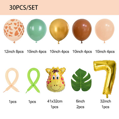 30 komada Jungle Safari Animal Baloni s brojevima Set Kids 1 2 3 Years Birthday Party Decorations Wild One Green Helium Globos od lateksa