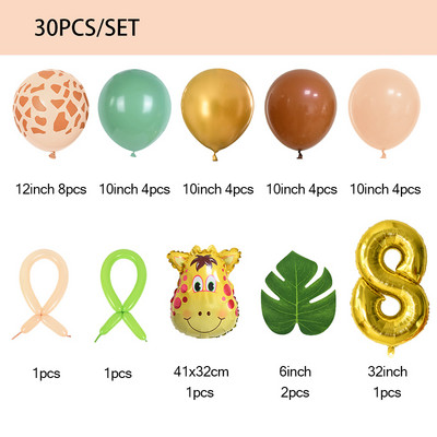 30 komada Jungle Safari Animal Baloni s brojevima Set Kids 1 2 3 Years Birthday Party Decorations Wild One Green Helium Globos od lateksa