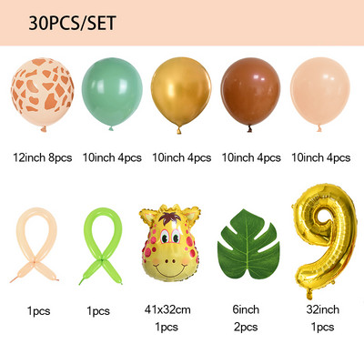 30 komada Jungle Safari Animal Baloni s brojevima Set Kids 1 2 3 Years Birthday Party Decorations Wild One Green Helium Globos od lateksa