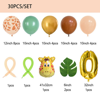 30 komada Jungle Safari Animal Baloni s brojevima Set Kids 1 2 3 Years Birthday Party Decorations Wild One Green Helium Globos od lateksa