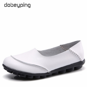 dobeyping Нови ежедневни дамски обувки от 2021 г. Дамски равни обувки от мека естествена кожа Плътни дамски мокасини С приплъзване Майчински обувки Плюс размер 35-44