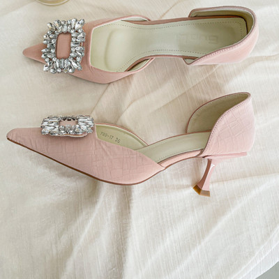 Pantofi cu cristale pătrate de modă pentru femei, pantofi de nuntă cu tocuri subțiri, pantofi de nuntă Grace Comfort, cu tocuri înalte, pantofi de primăvară pentru femeiY