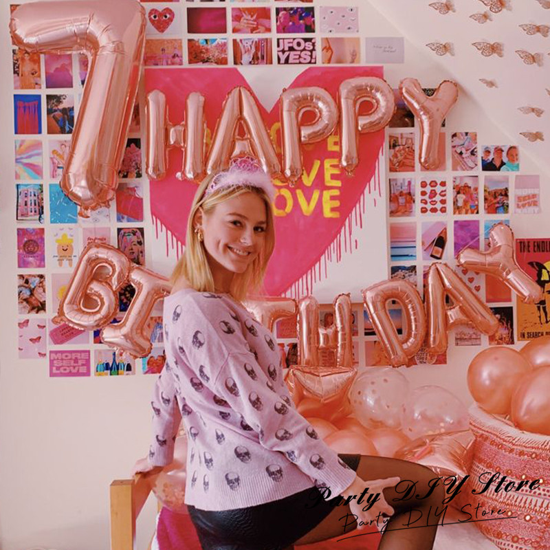 13 komada rođendanskih balona od roze zlatne folije, set balona sa slovima, ukrasi za sretan rođendan, karamel boje Globos, pribor za dječje zabave