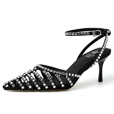 Szexi hegyes női kristályszandál vékony magassarkú bokatekerhető csatszíj Bling Bling ruha parti nyári cipők női szandálok