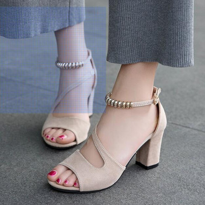 2023. gada jauna vasara, seksīga sprādze Romas rupjas sandales Sieviešu brīvā laika augstpapēžu kurpes Pērlīšu virtene Zivju mutes sieviešu sandales