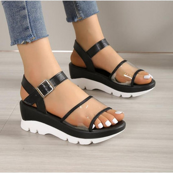 Σανδάλια Clear Pvc Wedges για Γυναικεία Σανδάλια Καλοκαιρινό Χοντρό Πάτο Αντιολισθητικά Σανδάλια Rome Sandalias Mujer Ελαφρύ λουράκι αστραγάλου Χοντρό σανδάλια πλατφόρμας