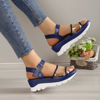 Σανδάλια Clear Pvc Wedges για Γυναικεία Σανδάλια Καλοκαιρινό Χοντρό Πάτο Αντιολισθητικά Σανδάλια Rome Sandalias Mujer Ελαφρύ λουράκι αστραγάλου Χοντρό σανδάλια πλατφόρμας