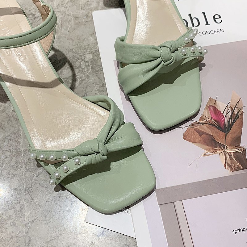Sandale verde perle Moda femei Pantofi de vară Tocuri pentru femei 2023 Sandale pentru exterior pentru femei Cele mai vândute produse Sandale pentru femei