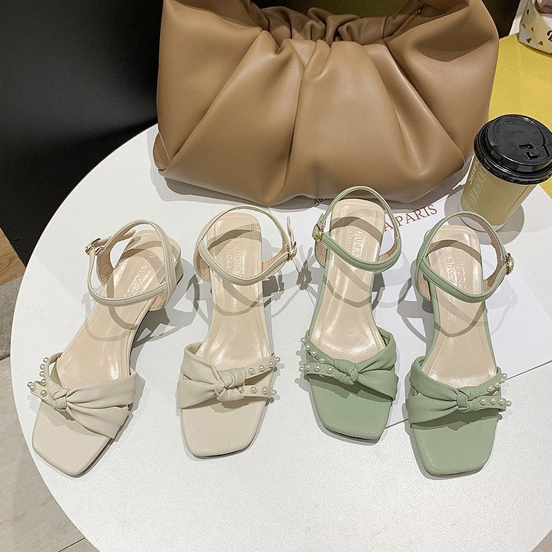 Sandale verde perle Moda femei Pantofi de vară Tocuri pentru femei 2023 Sandale pentru exterior pentru femei Cele mai vândute produse Sandale pentru femei