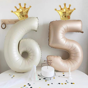 40-инчови кремави балони с числа с корона Фолиев балон 1 2 3 4 5 6 Рожден ден Декорация на сватбено тържество Baby Shower Air Helium Globos