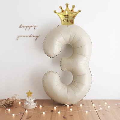 Baloane cu numere crem de 40 inch cu coroană Balon din folie 1 2 3 4 5 6 Decorare pentru petrecere de nuntă pentru ziua de naștere Baby Shower Globo cu aer cu heliu