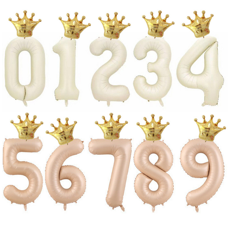 40 hüvelykes krémszínű léggömbök koronás fóliával 1 2 3 4 5 6 születésnapi esküvői parti dekoráció Babazuhany Air Helium Globos