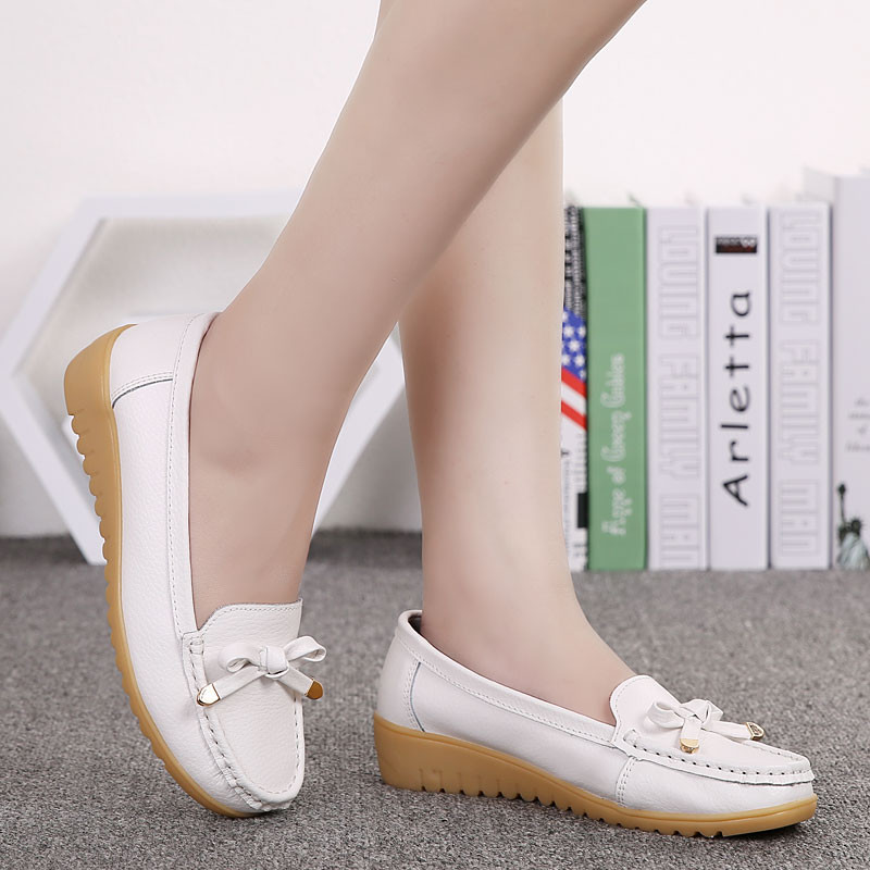 2022 Új női lapos, nagy méretű női valódi bőr cipő alacsony sarkú cipők női alkalmi balettcipők női naplopók