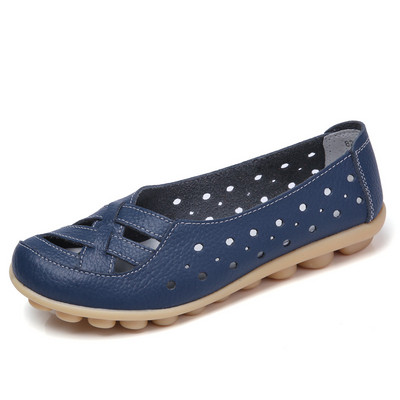 Női valódi bőr cipő Női lapos rugós, puha felcsúsztatható naplopók 2019 újdonságok, kivágott lapos borsós csúszásmentes cipők női