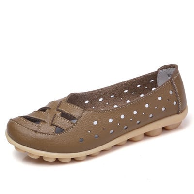 Női valódi bőr cipő Női lapos rugós, puha felcsúsztatható naplopók 2019 újdonságok, kivágott lapos borsós csúszásmentes cipők női