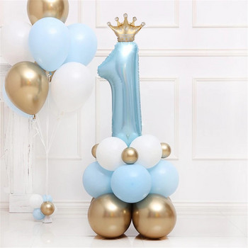 30 ιντσών Crown Number 1 Balloons Kit Διακόσμηση 1ου πάρτι γενεθλίων Foil Balloon Blue Pink Balloon Globos Baby Shower Decoration