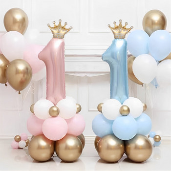 30 ιντσών Crown Number 1 Balloons Kit Διακόσμηση 1ου πάρτι γενεθλίων Foil Balloon Blue Pink Balloon Globos Baby Shower Decoration