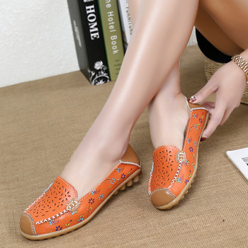 Обувки от естествена кожа Дамски модни летни мокасини Ежедневни дамски обувки с дишаща щампа Балетни равни обувки Дамски сандали