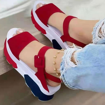 Új női szandálok Peep Toe egyszínű csatos ékszandál nyári komfort hétköznapi platform cipők