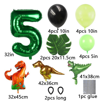 21tk džungli dinosauruste peoõhupallide komplekt Mini dinosauruste õhupall, roheline number õhupallid lastele 1 2 3 4 5 aasta sünnipäevapeo kaunistus