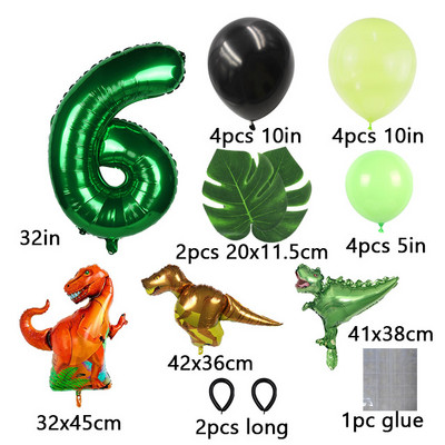 21tk džungli dinosauruste peoõhupallide komplekt Mini dinosauruste õhupall, roheline number õhupallid lastele 1 2 3 4 5 aasta sünnipäevapeo kaunistus