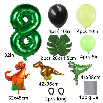 21tk džungli dinosauruste peoõhupallide komplekt Mini dinosauruste õhupall, roheline number õhupallid lastele 1 2 3 4 5 aasta sünnipäevapeo kaunistus