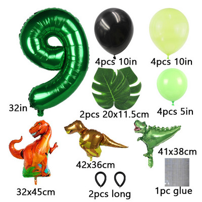 21tk džungli dinosauruste peoõhupallide komplekt Mini dinosauruste õhupall, roheline number õhupallid lastele 1 2 3 4 5 aasta sünnipäevapeo kaunistus