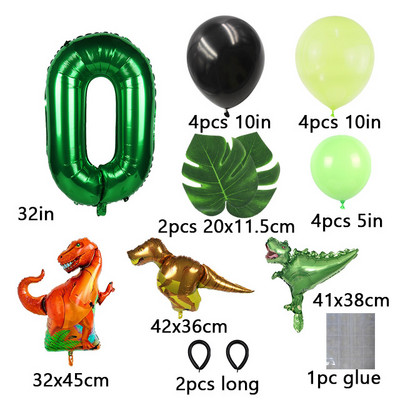 21tk džungli dinosauruste peoõhupallide komplekt Mini dinosauruste õhupall, roheline number õhupallid lastele 1 2 3 4 5 aasta sünnipäevapeo kaunistus