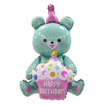 Ins 4D Pink Bear Hugs Cake Foil Balloon Girl Baby Happy Birthday Party Favors Δώρο για παιδιά Φωτογραφικά στηρίγματα