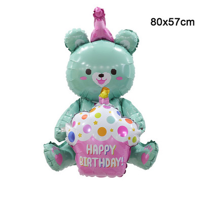 Ins 4D Pink Bear Hugs Cake Foil Balloon Girl Baby Happy Birthday Party Favors Δώρο για παιδιά Φωτογραφικά στηρίγματα